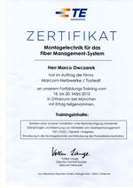 Zeugnis Netzwerktechniker/Lan - Hamburger Akademie für FernstudienZertifikat Montagetechnik für das Fiber Management System - TE-connectivity München